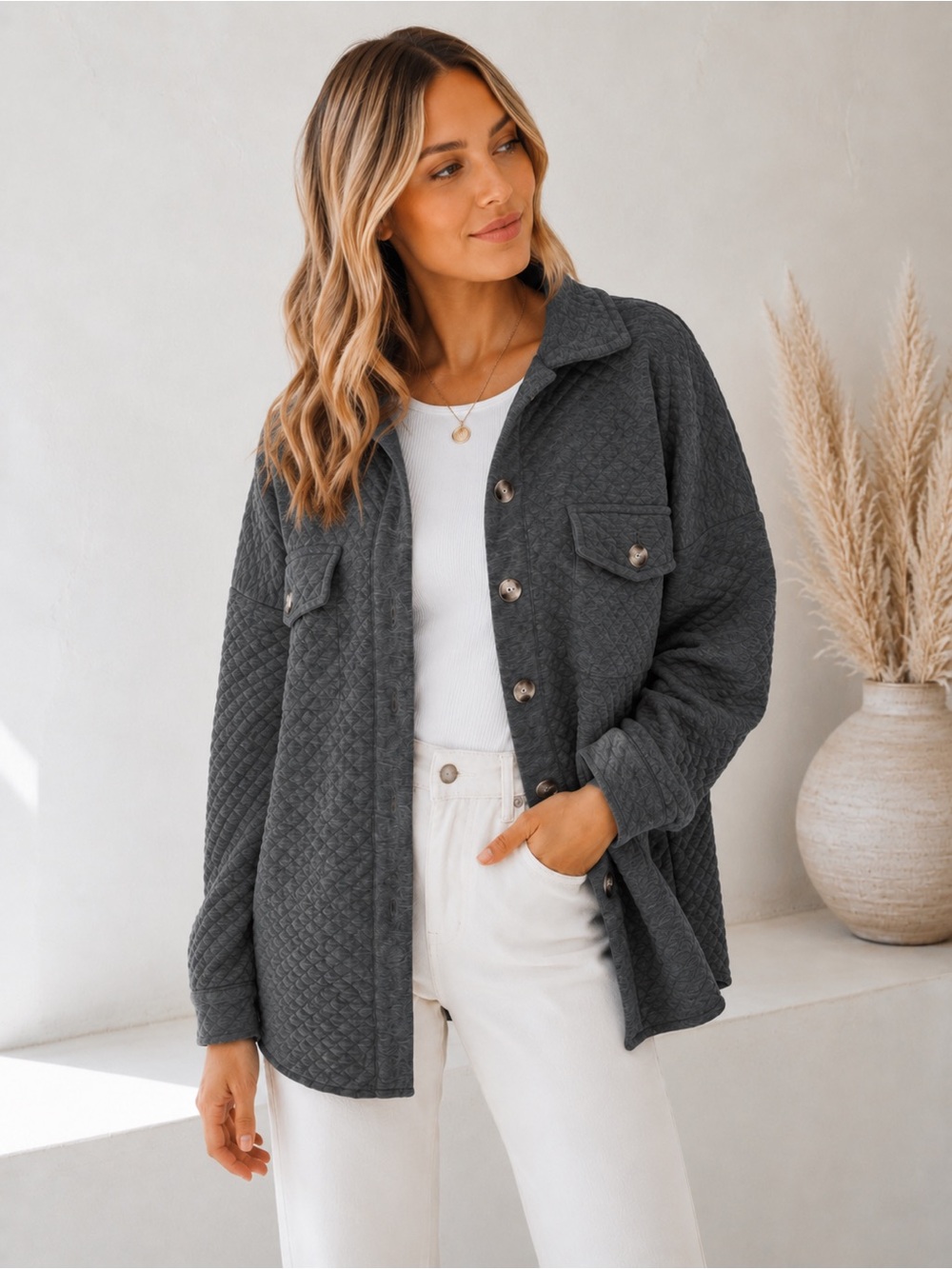 Lightweight Button Up Quilted Jacket Size M